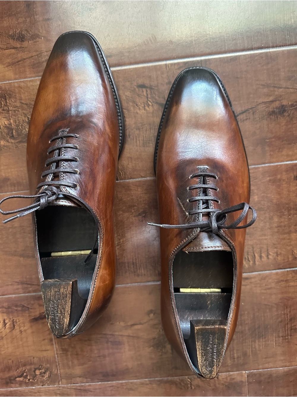 Brand New Bondeno Handmade Italy Men's Brown Burnished Leather whole cut Oxford